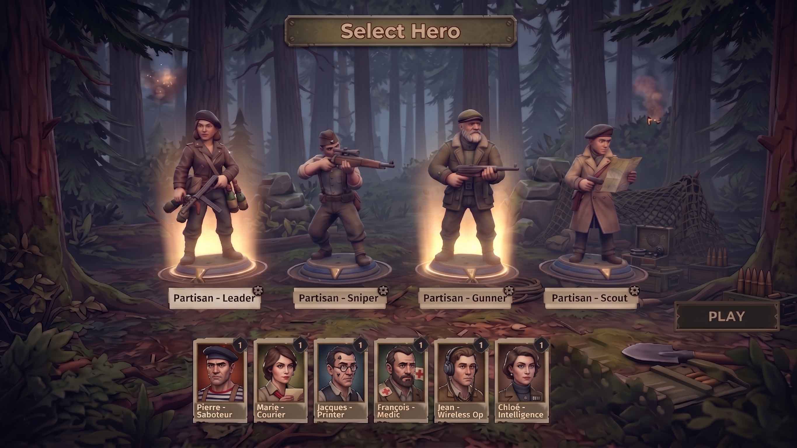 Concept mock-up of hero selection
